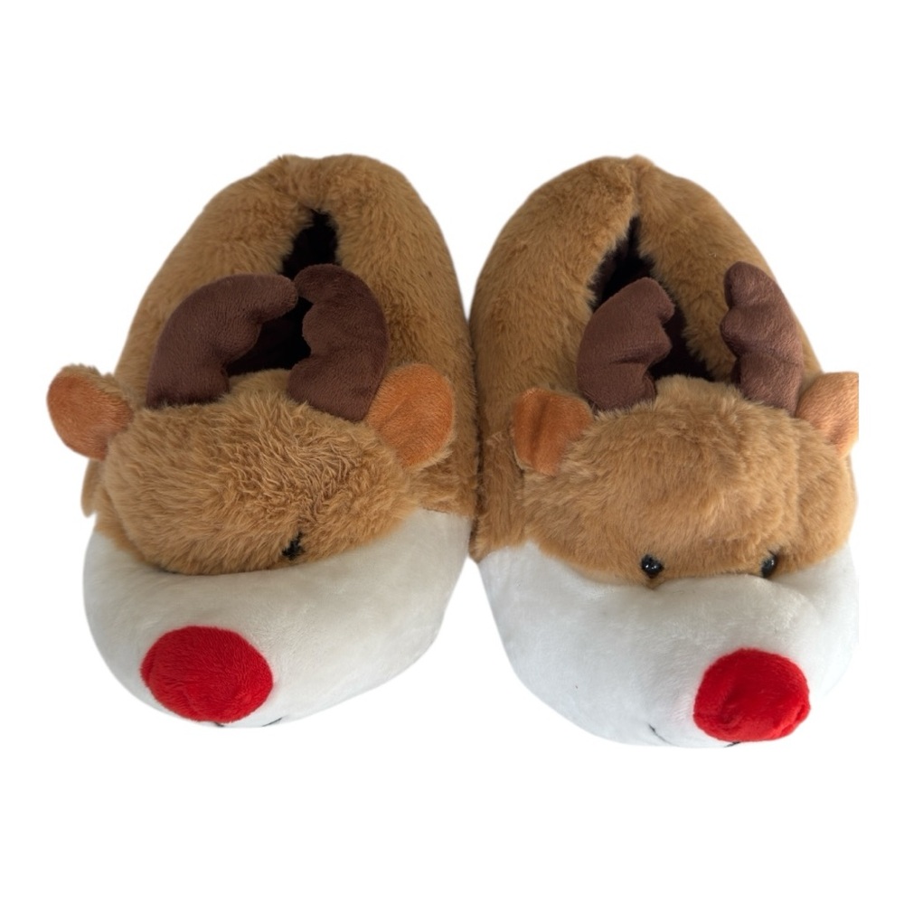 Reindeer Plush Slippers w/ Antlers New 3/$15 ✨ - Picture 2 of 5